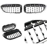 Set complet grilă frontală BMW Seria 5 G30/G31 Pre LCI (2017–2019), design Diamond Chrome, vedere frontală, material ABS premium cu finisaj cromat și negru lucios, stil sportiv și elegant.