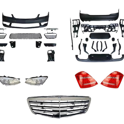 Kit complet upgrade estetic AMG pentru Mercedes S-Class W221 – include bare față/spate, grilă, faruri, stopuri