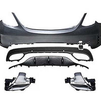 Set complet bară spate aspect AMG pentru Mercedes C-Class W205 Facelift cu difuzor sport și evacuări duble cromate