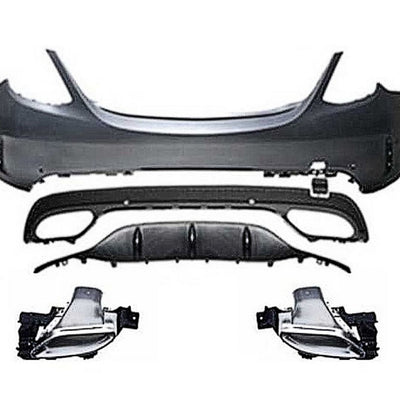 Set complet bară spate aspect AMG pentru Mercedes C-Class W205 Facelift cu difuzor sport și evacuări duble cromate