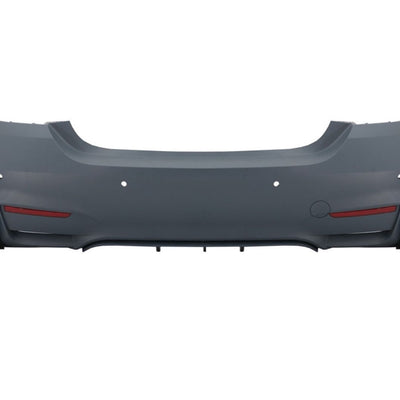 Bară spate sport M4 Look pentru BMW F32/F33, echipată cu difuzor dublu și locuri pentru senzori de parcare.