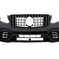 Kit exterior complet AMG63S pentru Mercedes GLC X253, include bară față, bară spate, grilă Panamericana și ornamente evacuare – upgrade sportiv.