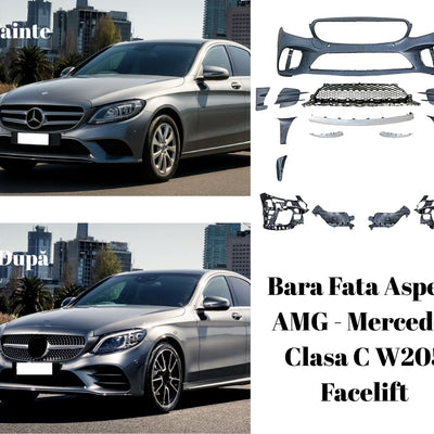 Transformare estetică Mercedes Clasa C W205 Facelift cu bară față AMG – imagini comparative și kit complet