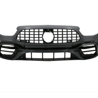 Bară față completă E63 AMG look compatibilă cu Mercedes Clasa E W213 Facelift (2021+), vedere frontală cu grilă tip panamerican.