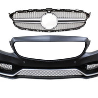Kit bară față cu grilă inclusă pentru Mercedes Clasa C W205, design C63 AMG sport, compatibil cu modele 2014–2018