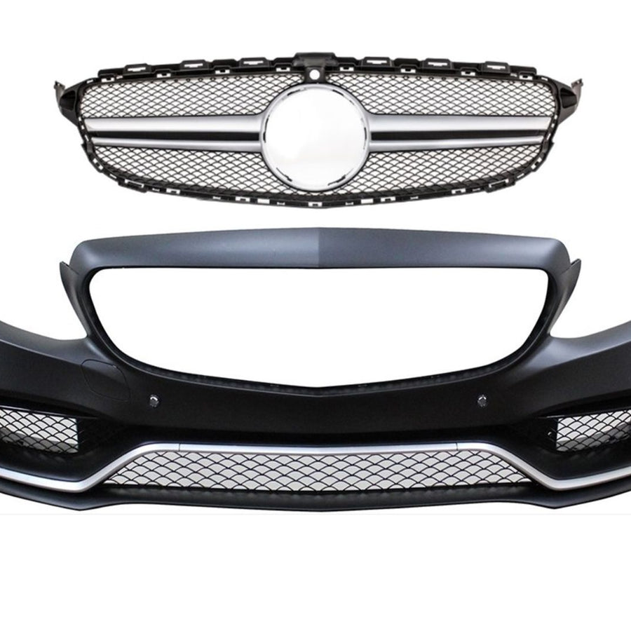 Kit bară față cu grilă inclusă pentru Mercedes Clasa C W205, design C63 AMG sport, compatibil cu modele 2014–2018