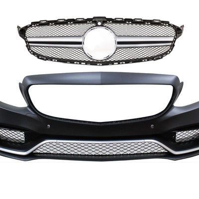Kit bară față cu grilă inclusă pentru Mercedes Clasa C W205, design C63 AMG sport, compatibil cu modele 2014–2018