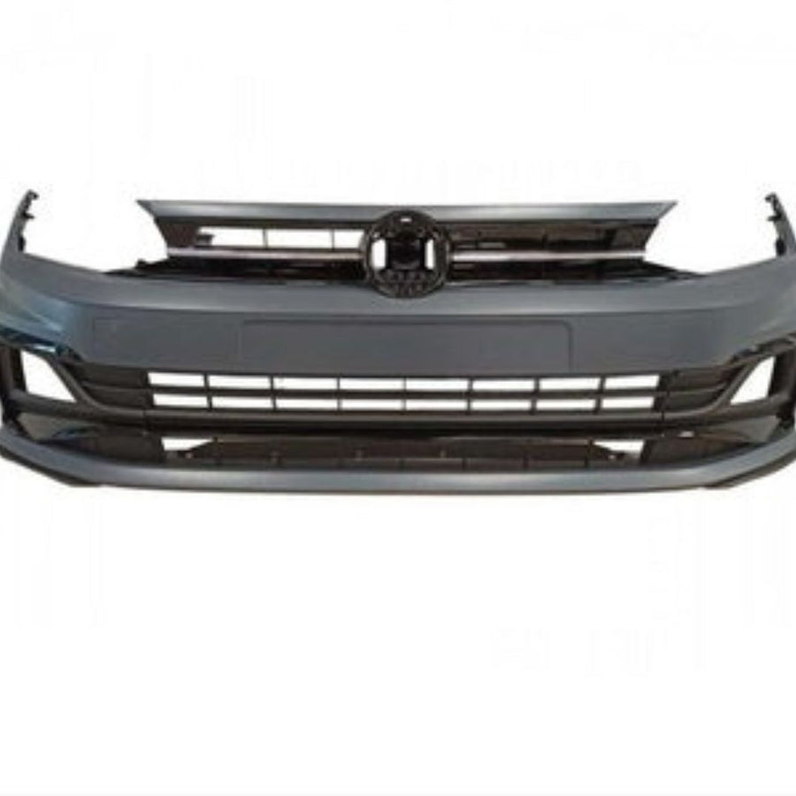Bară față R-Line neagră pentru VW Polo MK6 2018+, cu grilă integrată, design agresiv și sportiv, produs aftermarket
