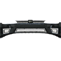 Kit complet aftermarket pentru Volkswagen Golf 7 MK7 (2012–2018), include bară față R400 Design, grilă centrală neagră cu detalii roșii, splitter inferior și suport număr.