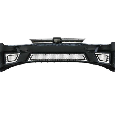 Imagine detaliată a spatelui barei față R400 Design, compatibilă cu Volkswagen Golf 7 MK7 (2012–2018), fabricată din polipropilenă pregătită pentru vopsire, cu grile incluse.
