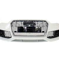 Bară față vopsită alb, design RS7 cu grilă fagure neagră și accente cromate, compatibilă cu Audi A7 4G8 Facelift 2015–2017