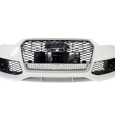 Bară față vopsită alb, design RS7 cu grilă fagure neagră și accente cromate, compatibilă cu Audi A7 4G8 Facelift 2015–2017
