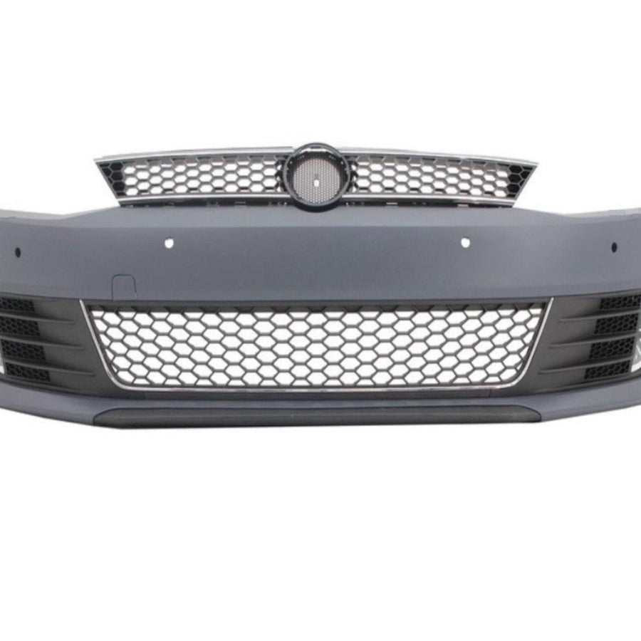 Bară față aftermarket GLI design pentru VW Jetta 2012–2015, cu grilă tip fagure și orificii pentru senzori