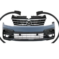 Kit exterior R-Line pentru Volkswagen Tiguan 2016–2021, conține toate piesele: bare, grilă, difuzor, ornamente, suporturi și prinderi.
