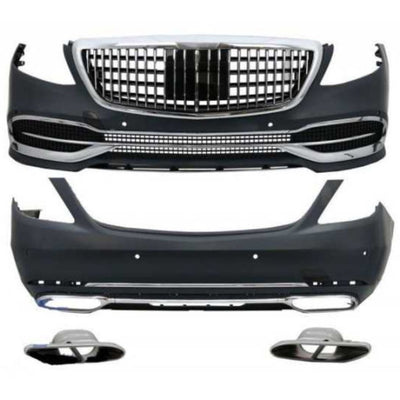 Bara față și spate cu evacuări decorative stil Maybach pentru Mercedes W222, componente aftermarket de înaltă calitate.