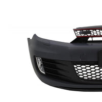  Kit complet bară față și grilă GTI compatibil cu Volkswagen Golf 6 MK6 (2009–2012), vedere frontală cu design fagure și contur roșu