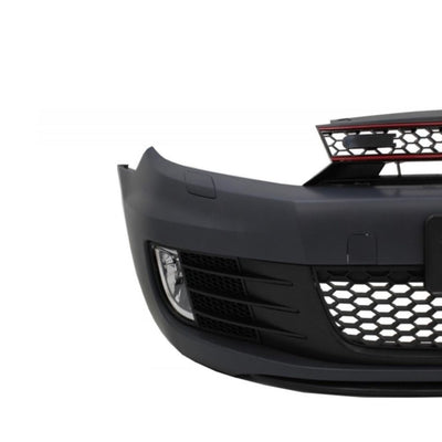 Vedere detaliată colț dreapta bară față GTI pentru Golf 6 MK6, cu proiectoare de ceață și design sportiv