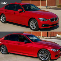 Set complet de praguri laterale Design M-Sport compatibile cu BMW Seria 3 F30 și F31 (2011–2018), fabricate din polipropilenă durabilă. Vedere de sus pe fundal alb, prezentând forma aerodinamică și linia elegantă