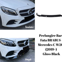 Splitter față BRABUS Gloss Black, piesă auto aftermarket compatibilă cu Mercedes-Benz C-Class W205 facelift 2019+, pentru un design sportiv și aerodinamic.