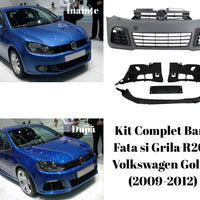 Set complet cu bară față R20, grilă, suporturi și elemente de prindere pentru upgrade-ul estetic al VW Golf 6 (2009–2012).