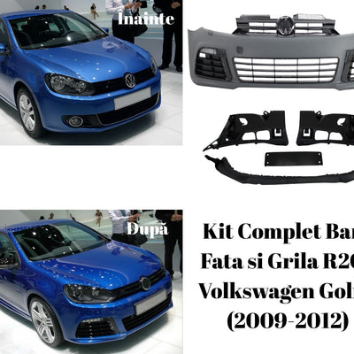  Transformare estetică a VW Golf 6 cu kit R20 – comparație vizuală clară între varianta standard și varianta sportivă tunată.