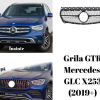 Grilă frontală GTR Look pentru Mercedes-Benz GLC X253 (2019-prezent), fabricată din plastic ABS de înaltă calitate, vedere frontală, design sportiv tip panamerican.