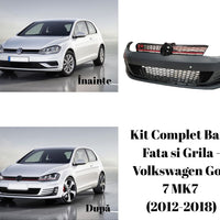 Bară față R400 cu grilă tip fagure pentru Volkswagen Golf 7 MK7, fabricată din plastic ABS rezistent, vedere frontală detaliată