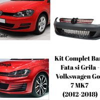 Bară față R400 cu grilă tip fagure pentru Volkswagen Golf 7 MK7, fabricată din plastic ABS rezistent, vedere frontală detaliată