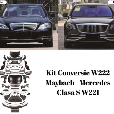 Conversie frontală Mercedes W221 în stil Maybach W222 – comparație vizuală înainte și după upgrade