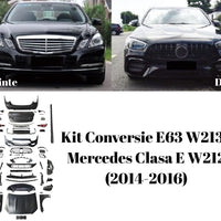 Toate piesele incluse în kitul de conversie E63 W213 pentru Mercedes E W212 – upgrade complet estetic cu componente premium aftermarket.