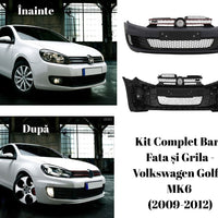  Kit complet bară față și grilă GTI compatibil cu Volkswagen Golf 6 MK6 (2009–2012), vedere frontală cu design fagure și contur roșu