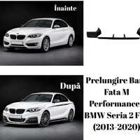 Prelungire bară față M Performance din ABS pentru BMW Seria 2 F22 Coupe (2013–2020), vedere frontală completă a splitterului.