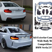 Imagine frontală cu toate componentele kitului exterior Wide Body M2 Competition pentru BMW Seria 2 F22, inclusiv bare, grile, aripi și praguri laterale