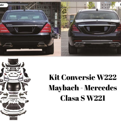 Conversie estetică spate Mercedes Clasa S W221 în stil Maybach W222 – imagine înainte și după montaj