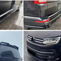 Toate elementele kitului Aero ABT pentru Volkswagen T6 prezentate separat: difuzor, splitter, spoiler, praguri – finisaj negru.