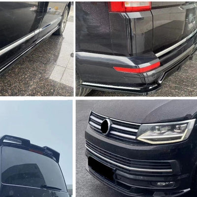 Prim-planuri cu montajul kitului Aero ABT pe VW T6: praguri, spoiler acoperiș, difuzor spate și splitter față – upgrade estetic.