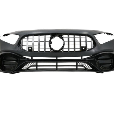 Gros-plan pe partea stângă a barei față AMG look, cu finisaj pregătit de vopsit și decupaje pentru senzori PDC – piesă aftermarket compatibilă cu W177.