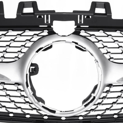 Gros-plan grilă auto Diamond gri pentru Mercedes A-Class W177 2019+, evidențiind designul central și structura ABS.