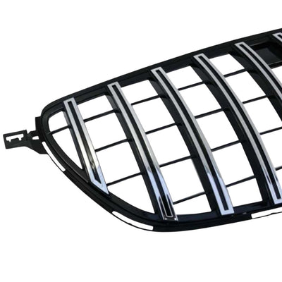 Gros-plan grilă frontală GTR Look Mercedes GLE C292, material ABS negru cu inserții cromate, detaliu bare verticale.