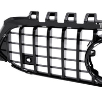 Imagine detaliată a grilei GTR negre compatibile cu Mercedes A-Class W177 (2019+), fabricată din plastic ABS rezistent, vedere laterală a componentului.