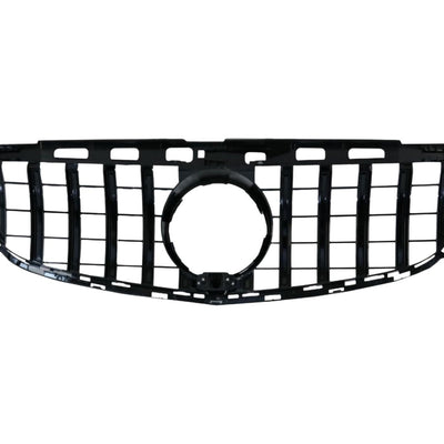 Detaliu lateral al grilei GTR pentru Mercedes E-Class W212 (2013–2015), prezentând structura și finisajul lucios al barelor verticale.