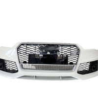 Bară față vopsită alb, design RS7 cu grilă fagure neagră și accente cromate, compatibilă cu Audi A7 4G8 Facelift 2015–2017
