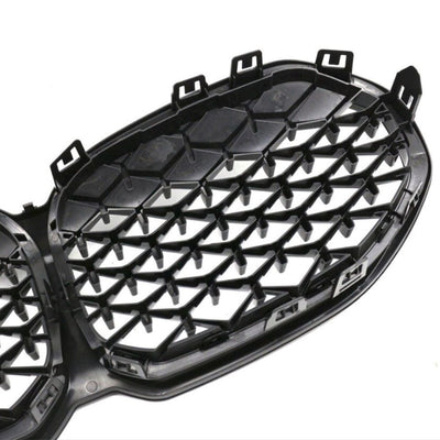 Spatele grilei diamant pentru BMW Seria 1 F40 (2019+), prezentând sistemele de prindere OEM compatibile, material ABS rezistent.
