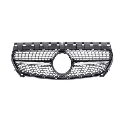 Vedere frontală grilă CLA 45 Look gri pentru Mercedes CLA W117 (2013–2015), fabricată din ABS rezistent, stil sportiv și elegant.