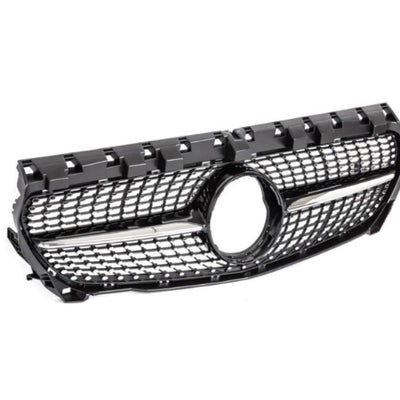 Grilă CLA 45 Look gri pentru Mercedes CLA W117 (2013–2015), fotografiată din unghi lateral stânga, material ABS de calitate superioară.