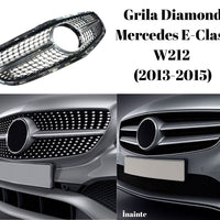 Grilă frontală Diamond Look pentru Mercedes-Benz E-Class W212 Facelift 2013–2015, finisaj crom, plastic ABS rezistent, vedere din față.