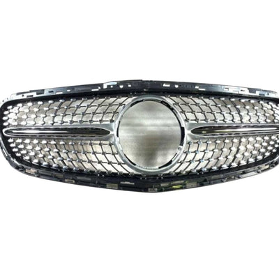 Grilă frontală Diamond Look pentru Mercedes-Benz E-Class W212 Facelift 2013–2015, finisaj crom, plastic ABS rezistent, vedere din față.