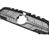 Grilă auto Diamond gri compatibilă cu Mercedes A-Class W177 2019+, design elegant din ABS, prezentare frontală a componentului.