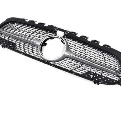 Grilă Diamond gri aftermarket pentru Mercedes A-Class W177 2019+, imagine detaliată din lateral cu design premium și material ABS.