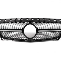 Grilă frontală Diamond gri compatibilă cu Mercedes-Benz CLA W117 (2013–2015), vedere din față, material ABS, stil sportiv aftermarket.